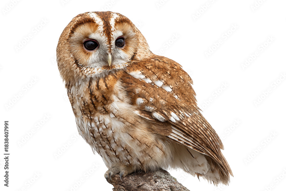 Fototapeta premium Nighttime tawny owl isolated on transparent background