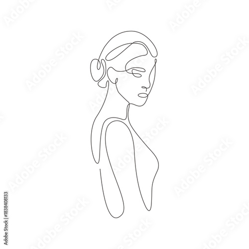 Elegant Woman Side Back View Neck Detail Continuous Line Art