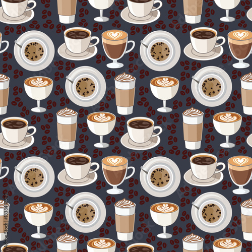 Seamlees Pattern of different types of coffee .