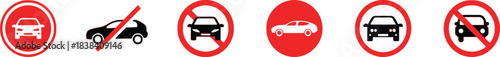 car, automobile, vehicle, traffic, road, sign, symbol, prohibition, restriction, no entry, forbidden, banned, red, circle, white, black, silhouette, warning, danger, stop, illegal, transport, driving