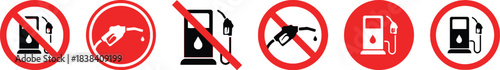fuel, gas, pump, station, prohibition, warning, sign, symbol, icon, red circle, slash, no, forbidden, stop, danger, safety, traffic, transportation, automotive, petrol, diesel, liquid, energy, vector,
