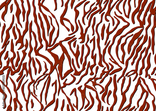 Full seamless tiger zebra stripes animal skin pattern. Red White Texture for textile fabric print. Suitable for fashion use. Vector illustration.
