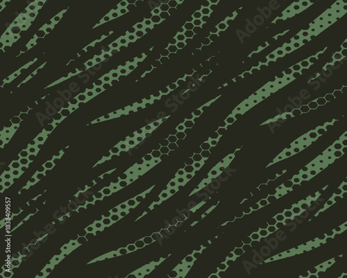 Full Seamless Halftone Dotted Zebra Camouflage Pattern Print. Special Army Camo Texture Background. Military Animal Skin for Fabric Textile.