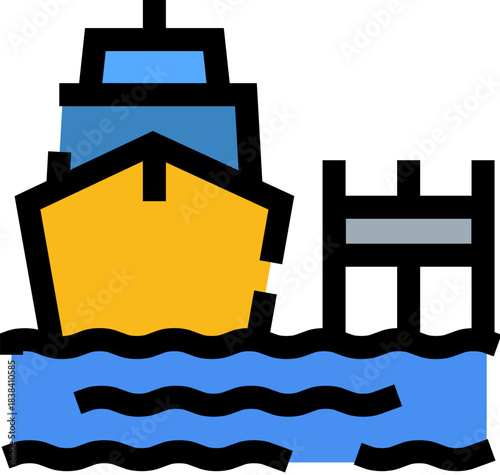 Ship arriving at dock port transportation icon