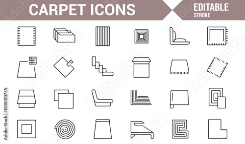Minimalist Carpet Icons Representing Floor Coverings, Woven Textiles, Mat Shapes, and Interior Patterns