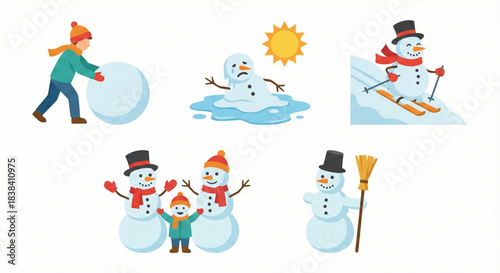 Cute cartoon penguin on ice holding an ice cream in a winter scene