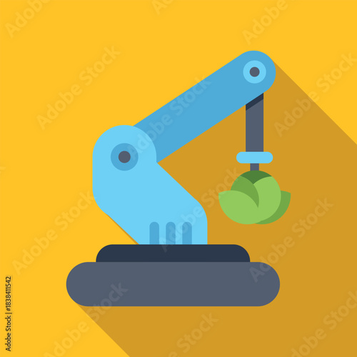 Robotic arm harvesting a green vegetable, representing automation in agriculture