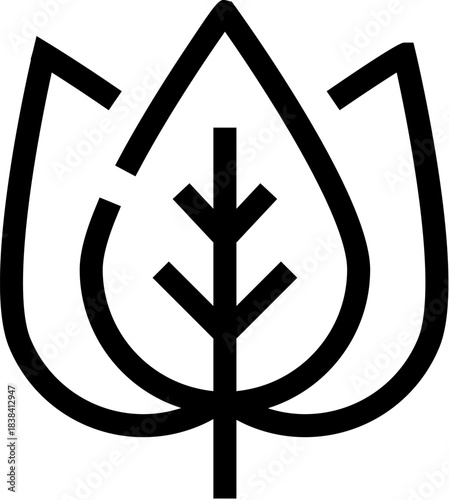 Line art drawing representing a green leaf icon