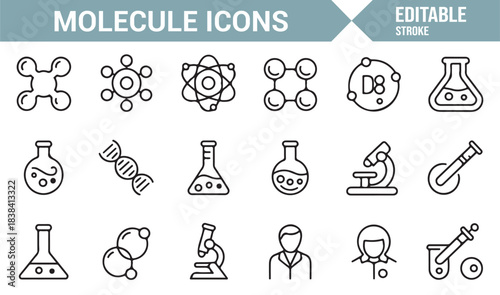 Chemistry Illustration Pack Showing Atoms, DNA Models, Flasks, Beakers, and Microscopic Elements
