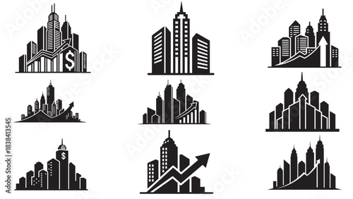Minimal Skyscraper Skyline Profit Icon for Urban Asset Growth and Commercial Real Estate Investment