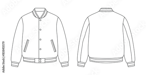 Outline drawing of a varsity jacket, front and back view