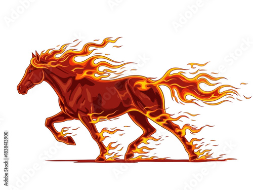 Fiery Running Horse Illustration with Flames
