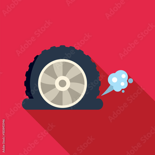 Car wheel with a flat tire losing air, depicting automotive breakdown and trouble