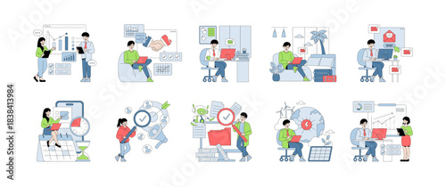 Business Workflow and Time Management Vector Illustration