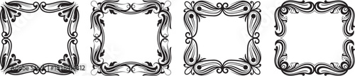 Set of four elegant ornamental frames, artistic borders with swirling vintage elements