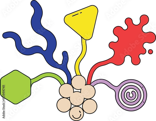 Biological diagram showing stem cell differentiation process where cells divide and specialize into different tissue types for medical science and embryology study.