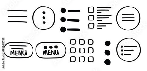 Set of hand drawn menu buttons theme Isolated Vector