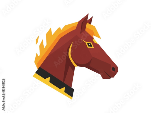Geometric Horse Head Illustration with Brown and Gold Mane