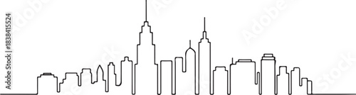 Minimal Black and White Continuous One Line City Skyline with Clean Thin Stroke in Elegant Modern Vector Illustration