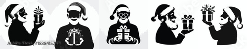vector silhouette of a grandfather carrying a Christmas gift