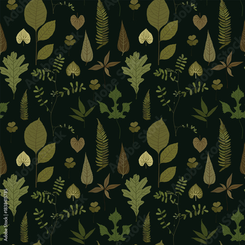 Green leaves vector illustration, pattern