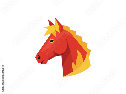 Geometric Red Horse Head with Golden Mane Illustration