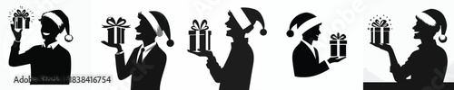 vector silhouette of a man carrying a Christmas gift