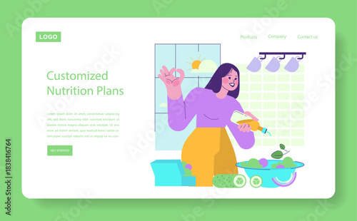 Woman Preparing Customized Nutrition Plans Vector Illustration