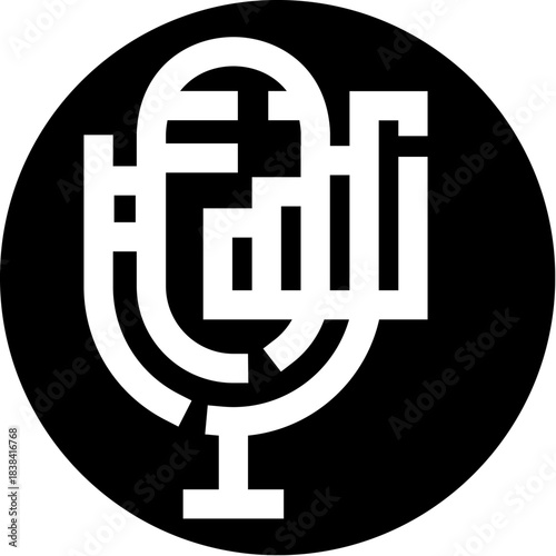 Microphone logo on stand for podcasting and broadcasting