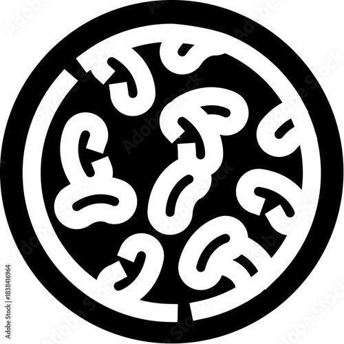 Pizza icon with mushroom topping in monochrome