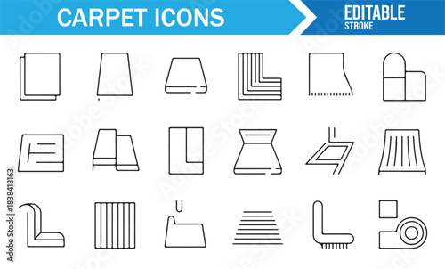 Clean Line Carpet Illustration Pack Featuring Textile Patterns, Rolled Rugs, and Floor Decor Symbols