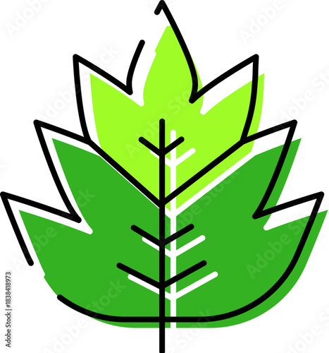 Green leaf line art icon representing nature and ecology