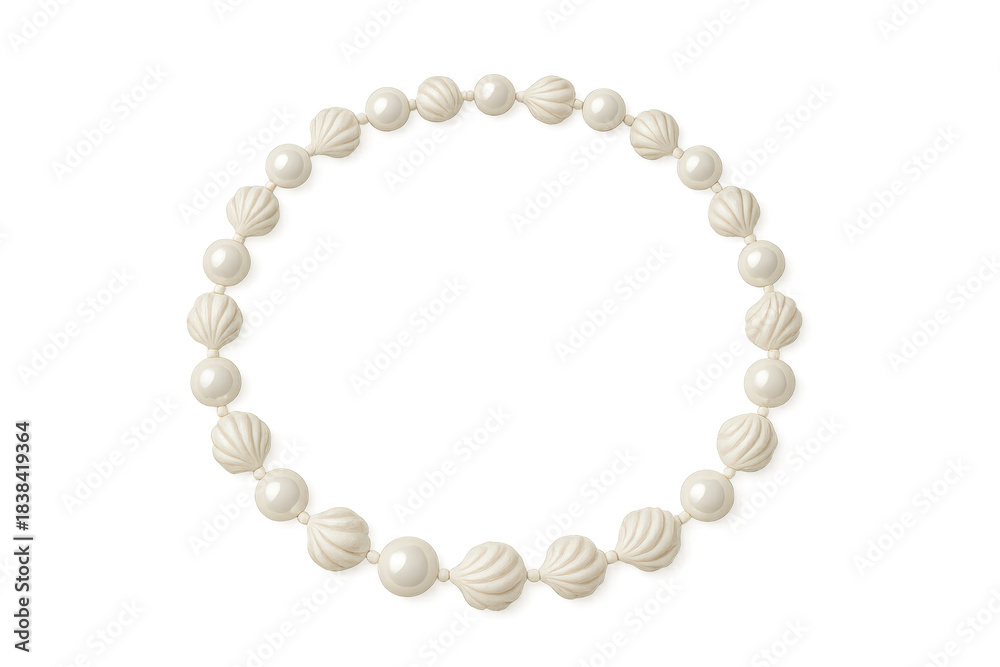 Obraz premium Elegant white shell and pearl bead necklace, isolated on transparent.