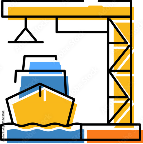 Cargo ship at port loading delivering industrial logistics