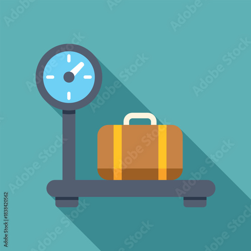 Brown suitcase sitting on a weighing scale, showing weight for travel baggage