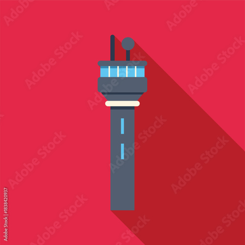 Airport control tower providing air traffic guidance in a flat design illustration