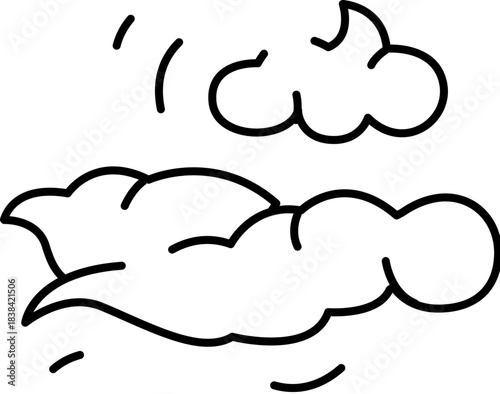 Hand drawn windy clouds moving across sky