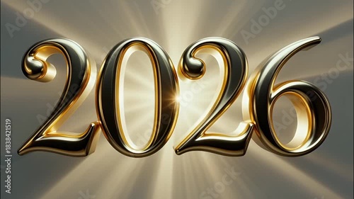 Golden 2026 numerals illuminated with light beams, signifying new year's resolution and future expectations. A captivating visual for themes like time, calendar, event, and celebration