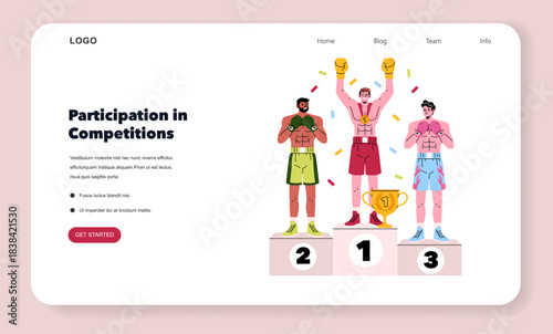 Vector Illustration of Boxers on Winner's Podium Celebrating