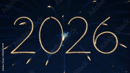 Sparkling fireworks illuminating the number 2026 against a dark, starry night sky. The image captures the excitement and anticipation for the coming year.