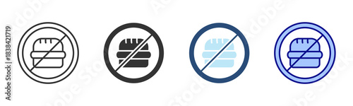 No Fast Food Icon Set. Designed In Multi Style