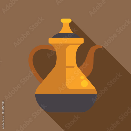 Arabic dallah coffee pot in a modern flat design style with long shadow