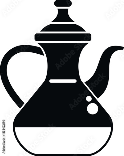 Arabic dallah coffee pot in a black and white simple silhouette style