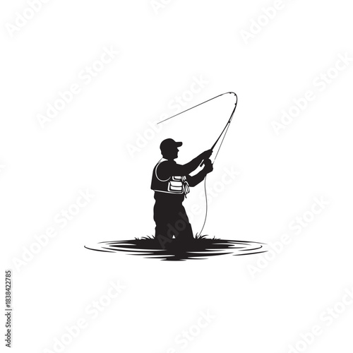 Man Fly Fishing in a River Silhouettes Collection,Man Fly Fishing Silhouettes,Vector Man Fly Fishing Silhouettes,Fisherman Silhouettes,man fly fishing vector