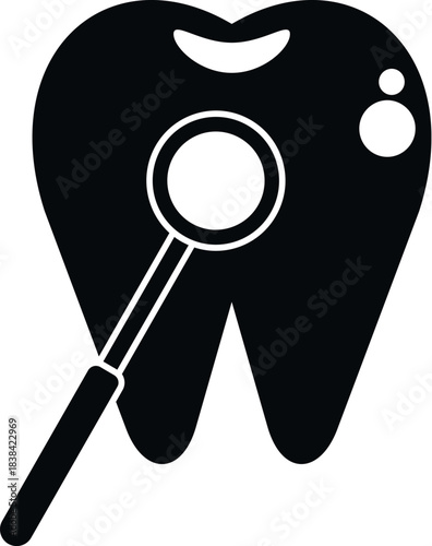 Tooth icon with a dental mirror checking for oral hygiene issues