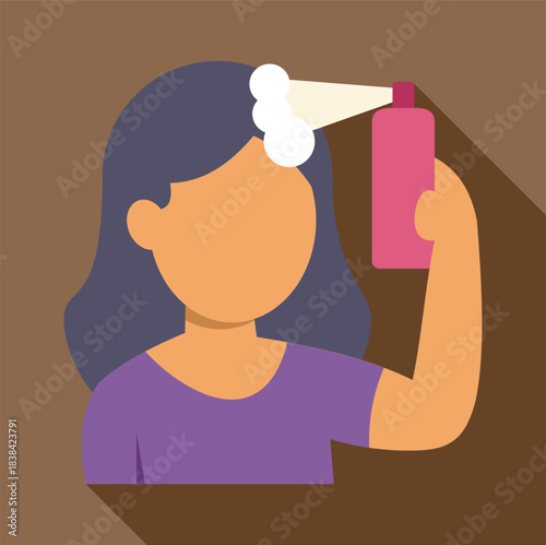 Woman applying hairspray, styling her hair as part of daily beauty routine