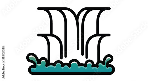 Stylized Waterfall Icon with Splashing Water.