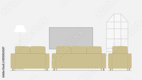 Minimalist Living Room with sofas tv light stand and window Furniture Arrangement
