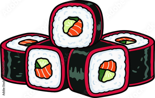 Delicious Sushi Rolls with Salmon and Cucumber.