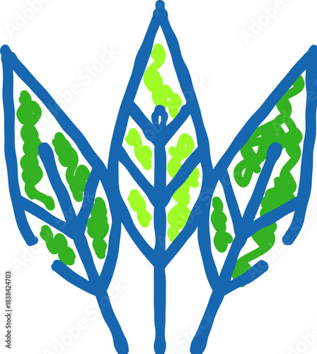 Three developing green leaves illustration on white background